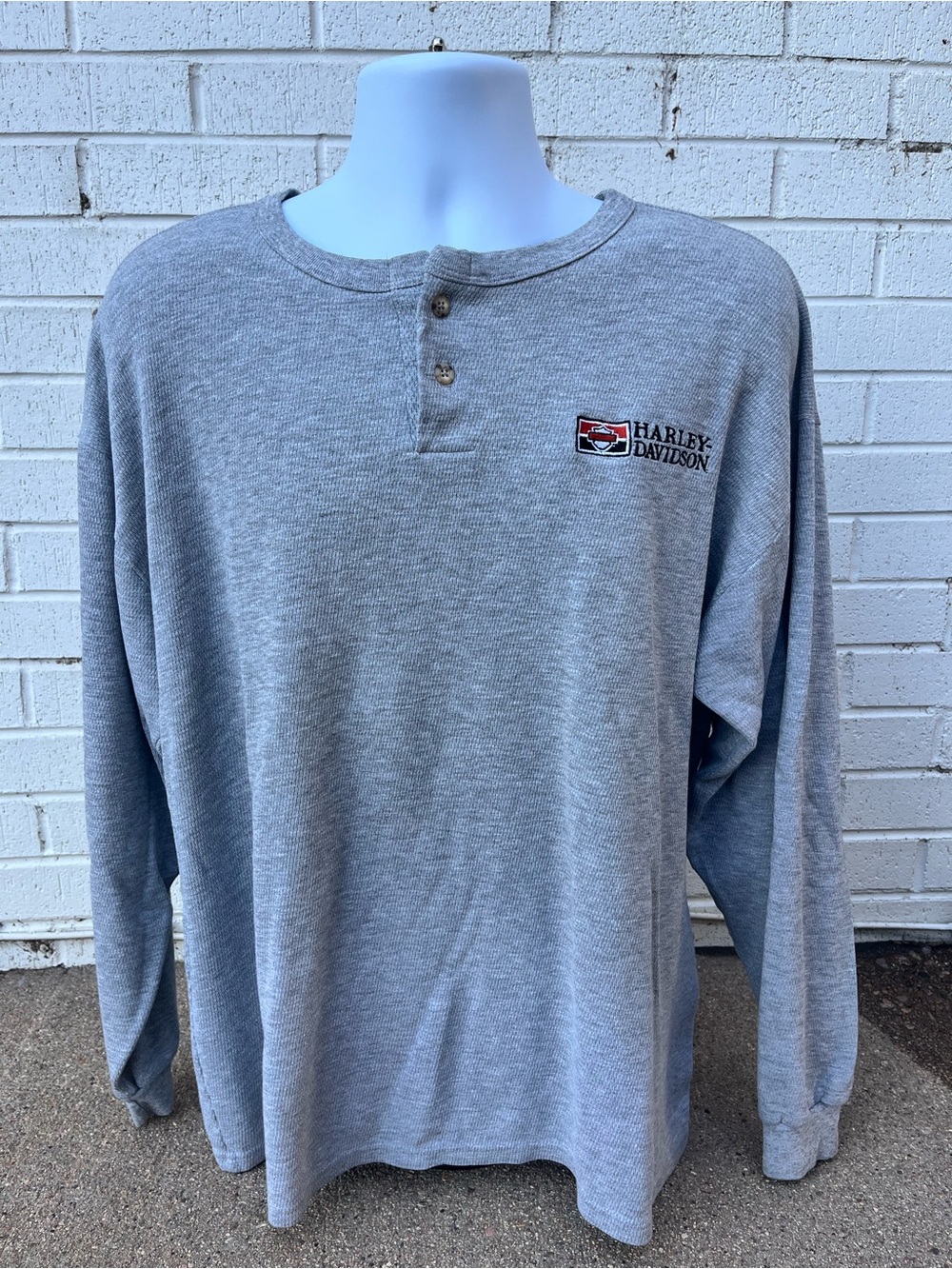 Harley-Davidson Light Gray Long Sleeve Henley with Small Chest Logo